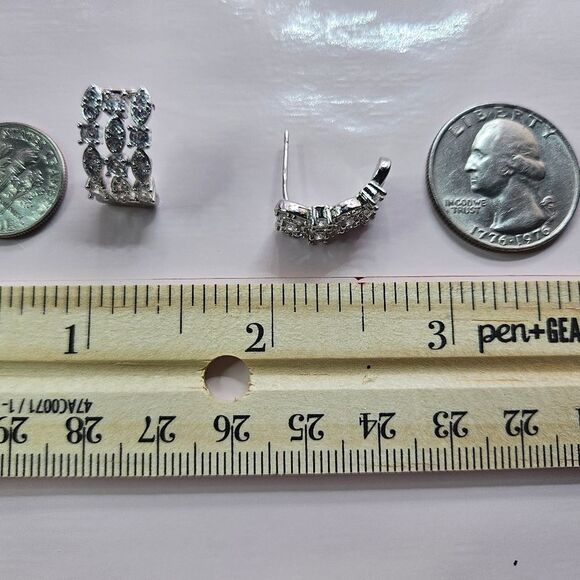 Clear White Baguette Diamond Earrings on 925 Sterling Silver - Picture 9 of 13